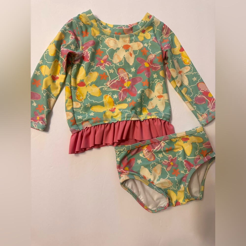 12-18M Ruffle Butts Mint Floral Ruffle Swim Set - Picture 4 of 10